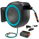 Dévidoir automatique mural sur batterie PowerRoll XXL 40/18V P4A, tuyau de 40 m, bleu turquoise - Kit prêt à l'emploi avec batterie.