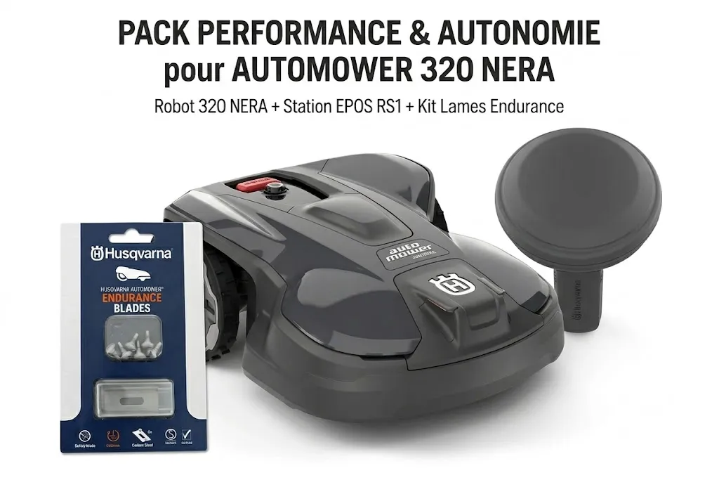 [970819812pack] Pack Husqvarna Automower® 320 NERA + Kit EPOS™ Sans Fil + Lames Endurance